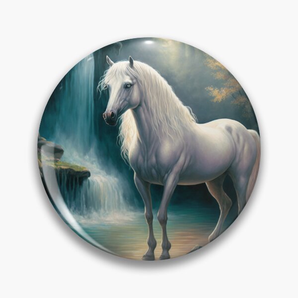 Item preview, White Horse with Flowing Mane and Blue Eyes Bathing in the Waterfall designed and sold by Dragonstrom.