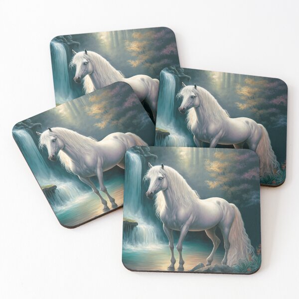 Item preview, White Horse with Flowing Mane and Blue Eyes Bathing in the Waterfall designed and sold by Dragonstrom.