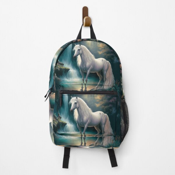 Item preview, White Horse with Flowing Mane and Blue Eyes Bathing in the Waterfall designed and sold by Dragonstrom.