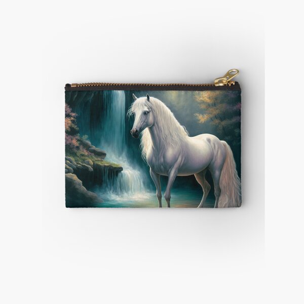 Item preview, White Horse with Flowing Mane and Blue Eyes Bathing in the Waterfall designed and sold by Dragonstrom.