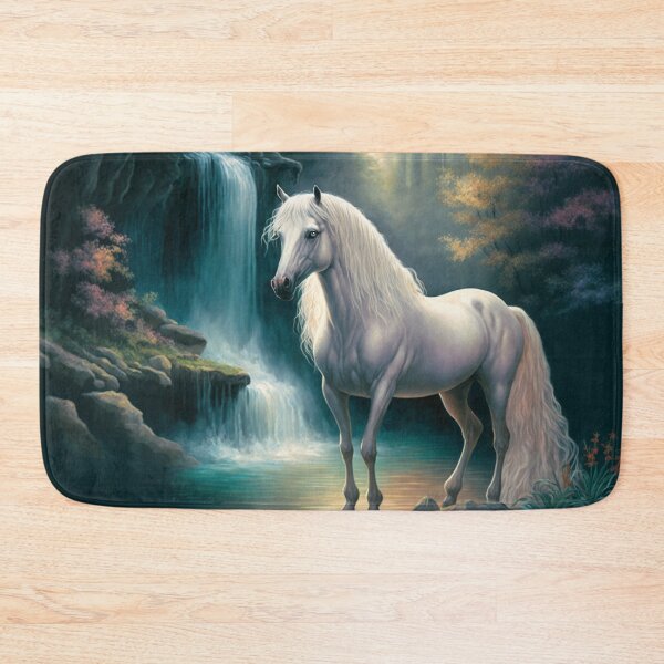 Item preview, White Horse with Flowing Mane and Blue Eyes Bathing in the Waterfall designed and sold by Dragonstrom.
