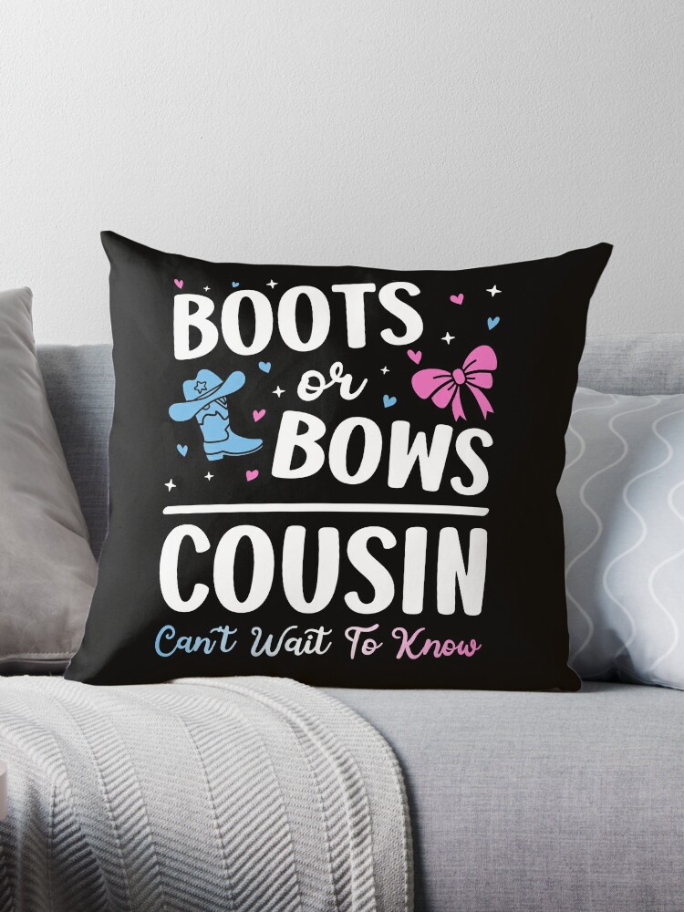 Boots or Bows Cousin Gender Reveal Party Throw Pillow for Sale by  IMQFourteenth