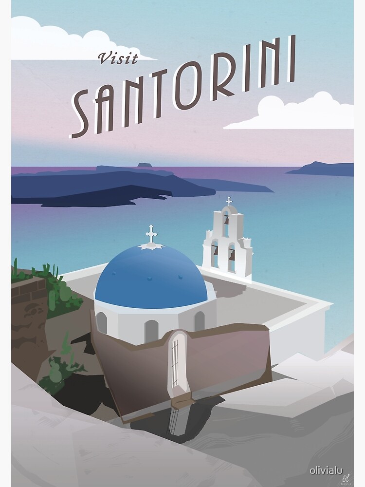 Disover Visit Santorini Greece: Retro/Vintage Travel Poster Premium Matte Vertical Poster