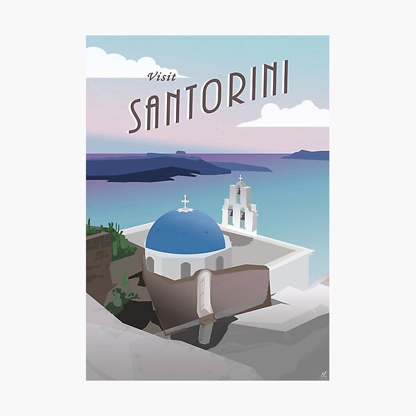 Visit Santorini Greece: Retro/Vintage Travel Poster Photographic Print