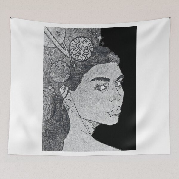 Item preview, Sacred Starry Universe In Her Cosmic Head |Pencil Drawing| DEMONSIZED designed and sold by Demonsized.