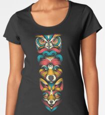 Camiseta premium de cuello ancho Totem de animales del bosque