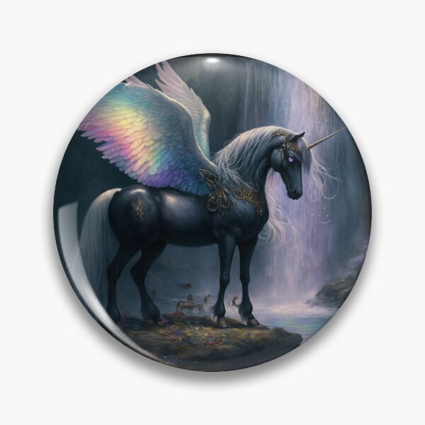 Item preview, Black Unicorn with Pastel Colored Wings in Enchanted Forest designed and sold by Dragonstrom.