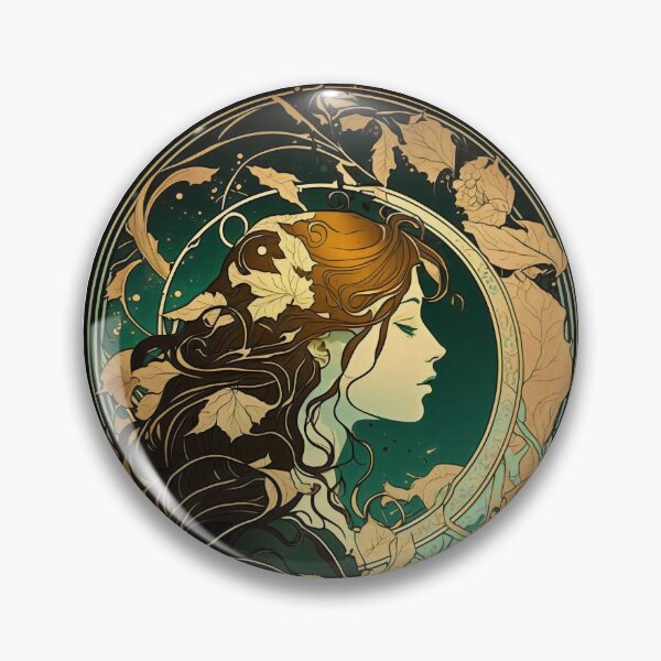Item preview, Girl With Fall Autumn Leaves In Her Hair Art Nouveau Graphic Design designed and sold by entwithanaxe.