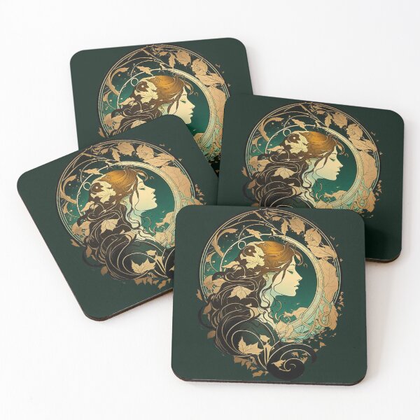 Item preview, Girl With Fall Autumn Leaves In Her Hair Art Nouveau Graphic Design designed and sold by entwithanaxe.