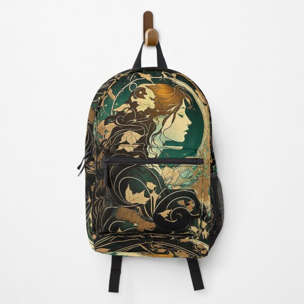 Item preview, Girl With Fall Autumn Leaves In Her Hair Art Nouveau Graphic Design designed and sold by entwithanaxe.