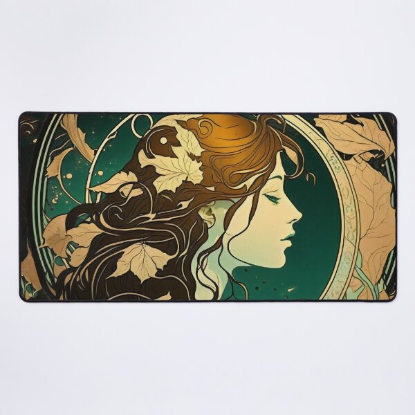 Item preview, Girl With Fall Autumn Leaves In Her Hair Art Nouveau Graphic Design designed and sold by entwithanaxe.