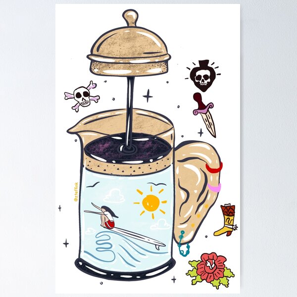 Item preview, Coffee and piercing art illustration tattoo designed and sold by zteffink.