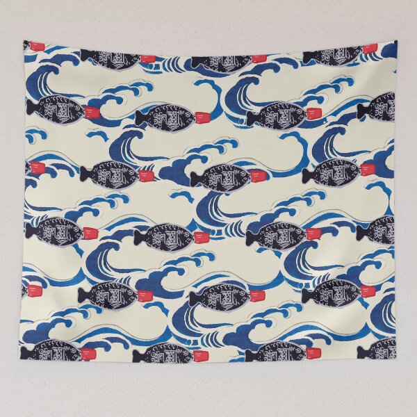 Item preview, Japanese Great Ocean Wave Fish Soy Sauce Pattern designed and sold by frmwrte.