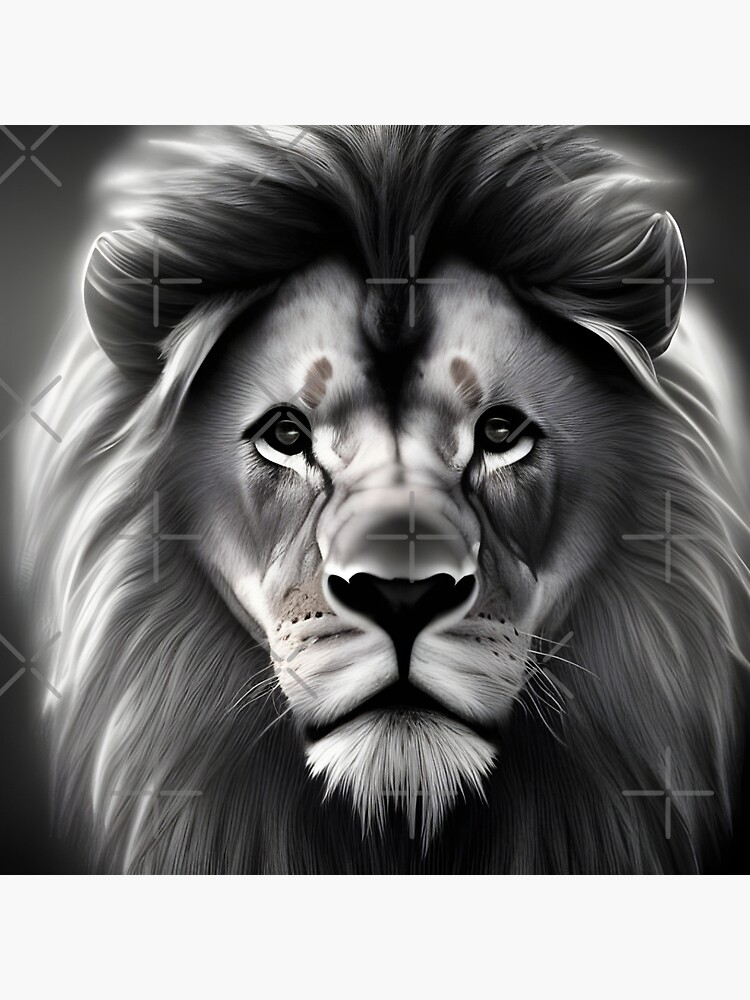 Black and white image of majestic lion