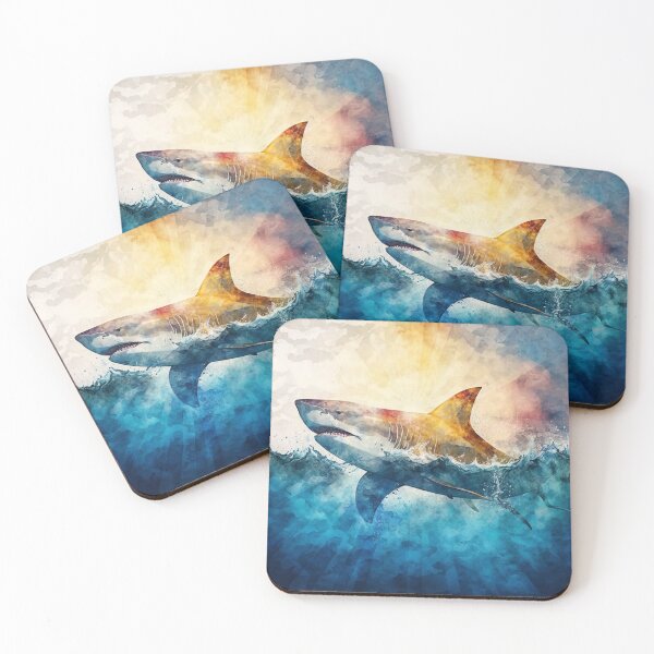 Item preview, colored sharks among the waves designed and sold by AstraNovaStudio.