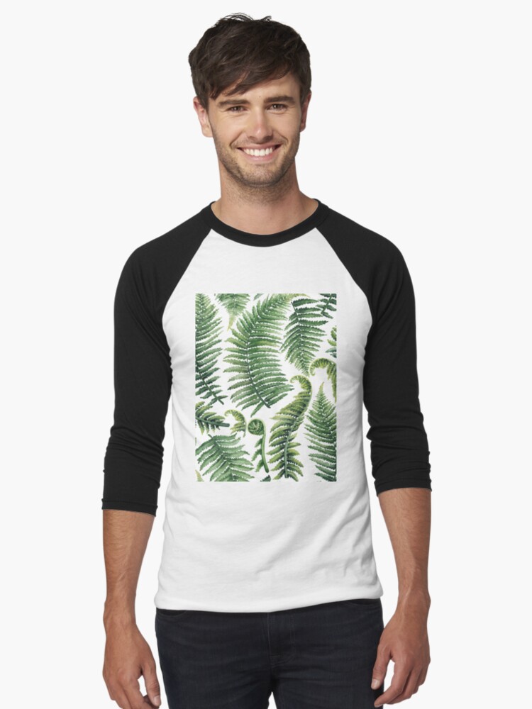 Thumbnail 1 von 3, Baseballshirt mit 3/4-Arm, Aquarell Farnblätter designt und verkauft von Glazkova.