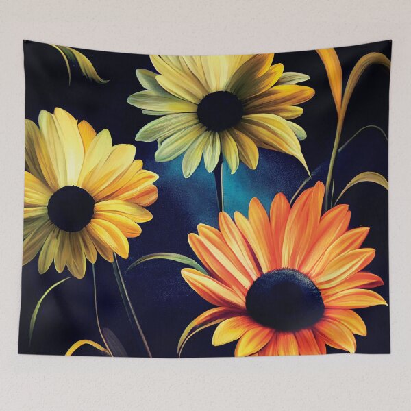 Item preview, a painting of three yellow and orange flowers designed and sold by DesignAtYO.