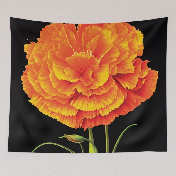 Item preview, a large orange flower on a black background designed and sold by DesignAtYO.