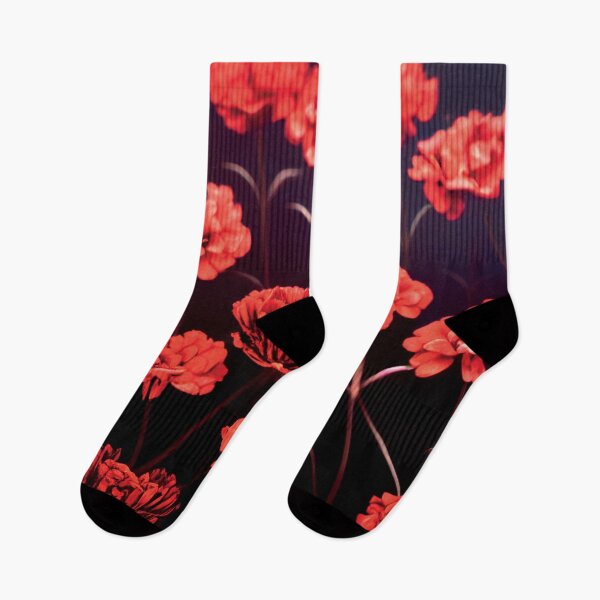 Item preview, a bunch of red flowers on a black background designed and sold by DesignAtYO.