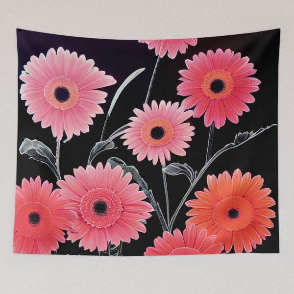 Item preview, a painting of pink flowers on a black background designed and sold by DesignAtYO.