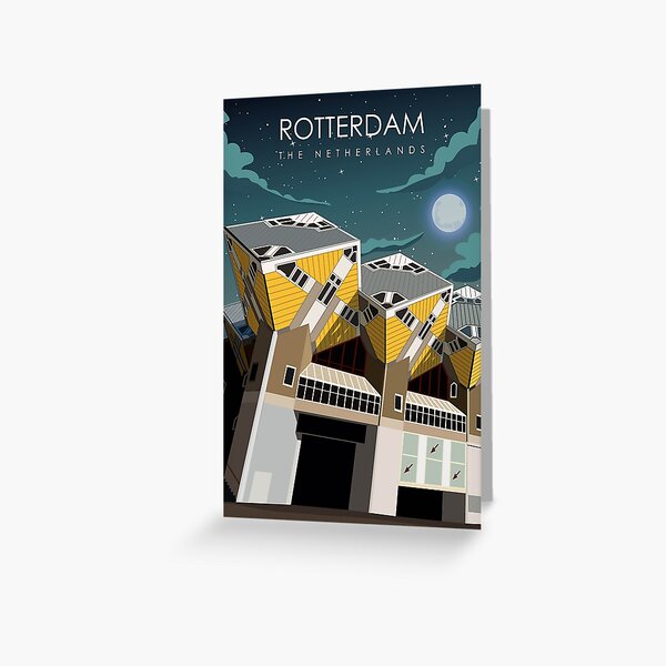Item preview, Rotterdam The Netherlands Vintage Minimal Retro Travel Poster at Night designed and sold by Stadify.