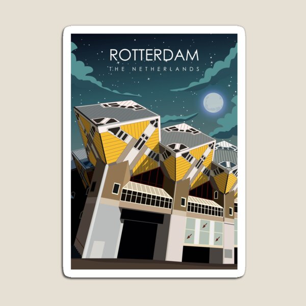 Item preview, Rotterdam The Netherlands Vintage Minimal Retro Travel Poster at Night designed and sold by Stadify.