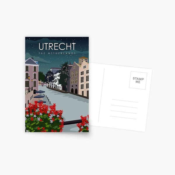 Aperçu de l'œuvre Utrecht Pays-Bas Vintage Minimal Retro Travel Poster la nuit créée et vendue par Stadify.