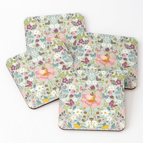 Item preview, Flower fairies in a secret woodland glade on pale blue designed and sold by NattyDesigns.