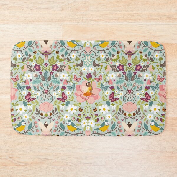 Item preview, Flower fairies in a secret woodland glade on pale blue designed and sold by NattyDesigns.