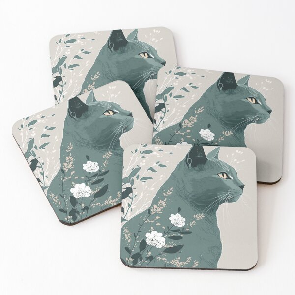 Item preview, Stylish Gray Cat Teal Floral designed and sold by AstraNovaStudio.