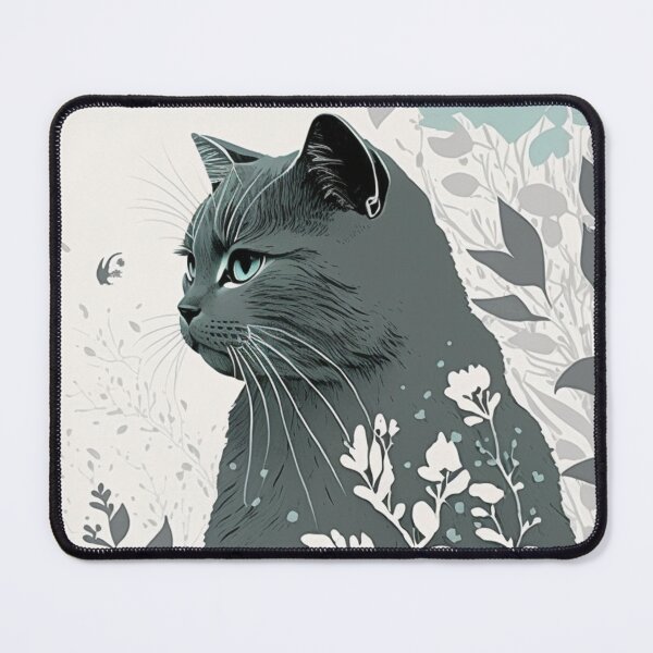Item preview, Stylish Gray Cat Teal Floral designed and sold by AstraNovaStudio.
