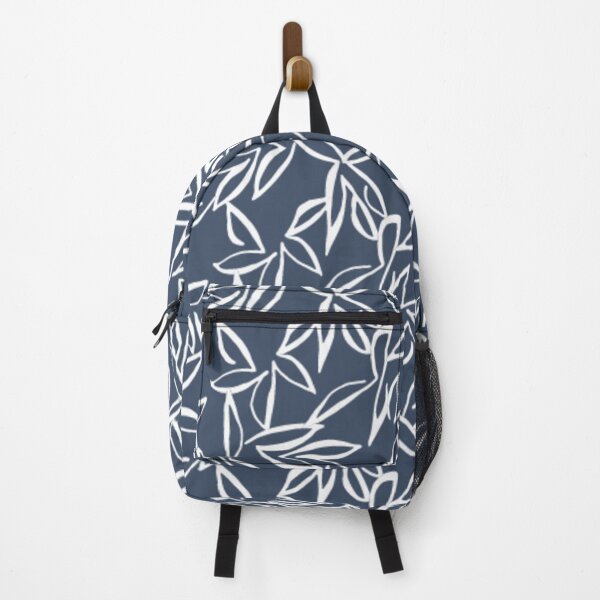 Item preview, white abstract leaf pattern with blue background designed and sold by DreamBigShirts.