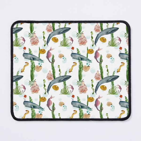Item preview, Seashell reef coral whale sea watercolor pattern designed and sold by Yana Mustafina | Boho Soulful Designs.