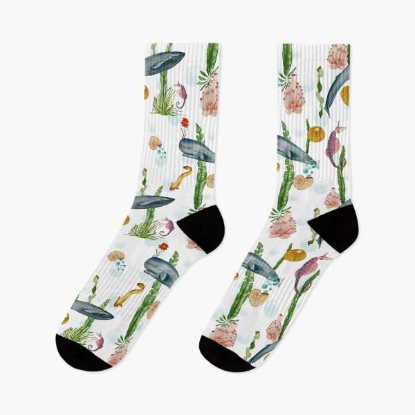 Item preview, Seashell reef coral whale sea watercolor pattern designed and sold by Yana Mustafina | Boho Soulful Designs.