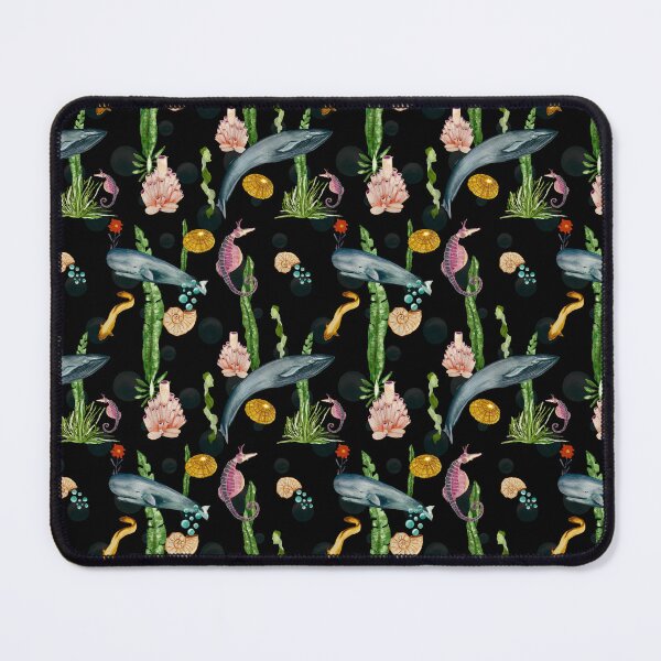 Item preview, Seashell reef coral whale sea watercolor pattern black designed and sold by Yana Mustafina | Boho Soulful Designs.