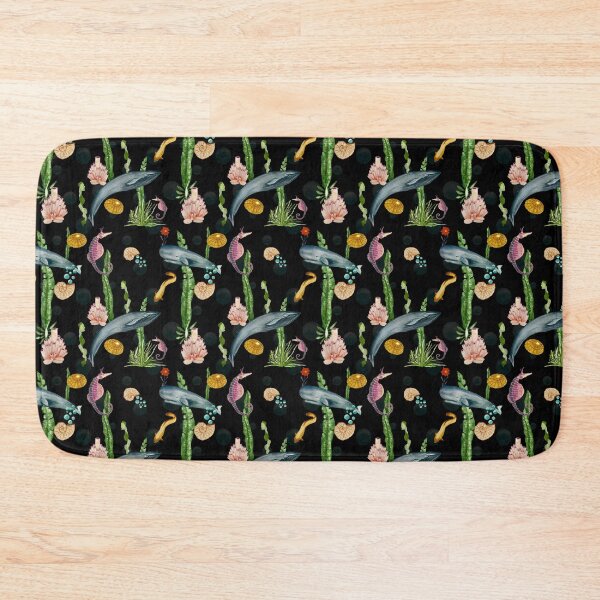 Item preview, Seashell reef coral whale sea watercolor pattern black designed and sold by Yana Mustafina | Boho Soulful Designs.
