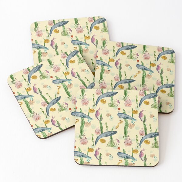 Item preview, Seashell reef coral whale sea watercolor pattern beige designed and sold by Yana Mustafina | Boho Soulful Designs.