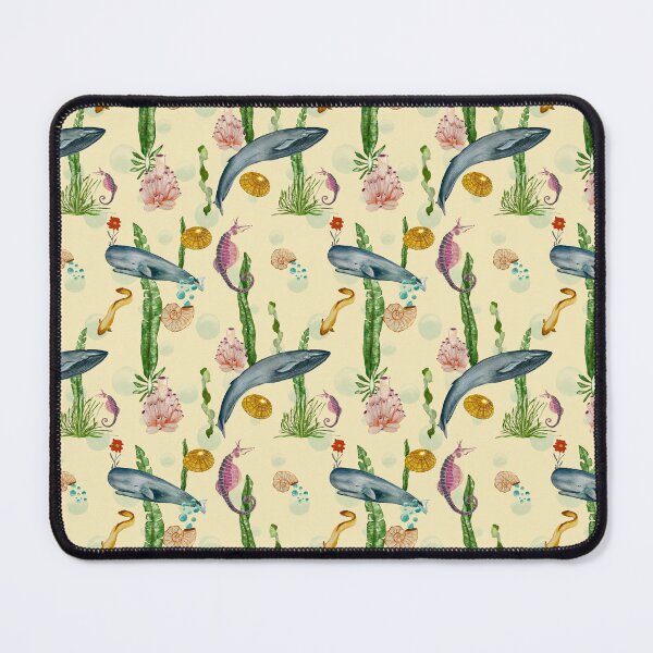 Item preview, Seashell reef coral whale sea watercolor pattern beige designed and sold by Yana Mustafina | Boho Soulful Designs.