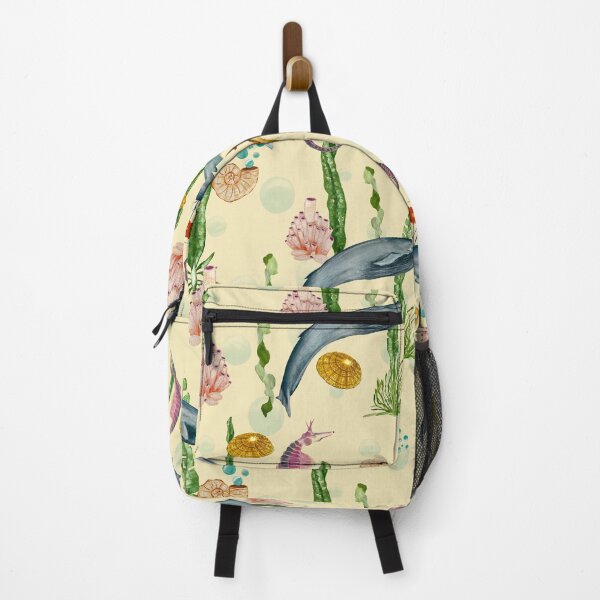 Item preview, Seashell reef coral whale sea watercolor pattern beige designed and sold by Yana Mustafina | Boho Soulful Designs.