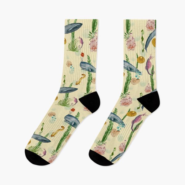 Item preview, Seashell reef coral whale sea watercolor pattern beige designed and sold by Yana Mustafina | Boho Soulful Designs.