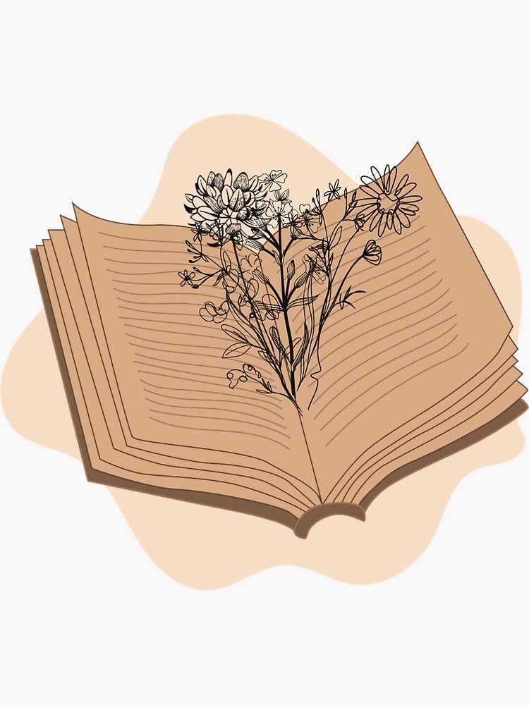 flowers growing from book  Sticker for Sale by andilynnf