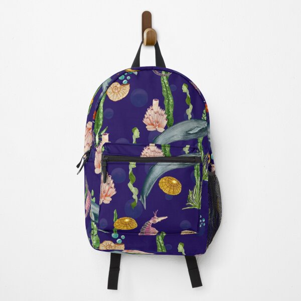Item preview, Seashell reef coral whale sea watercolor pattern blue designed and sold by Yana Mustafina | Boho Soulful Designs.