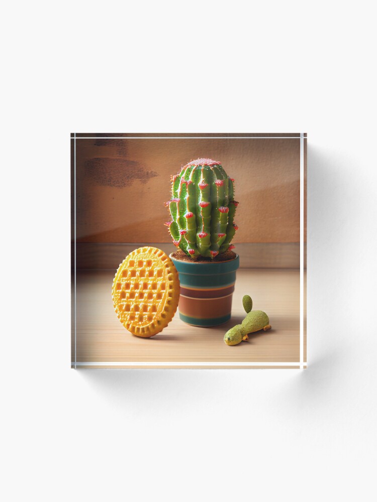 Thumbnail 1 von 5, Acrylblock, Cactus and Waffle with a Pebble Digital Painting designt und verkauft von CodeAndColors.