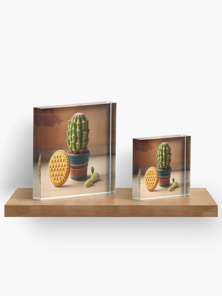 Thumbnail 3 von 5, Acrylblock, Cactus and Waffle with a Pebble Digital Painting designt und verkauft von CodeAndColors.