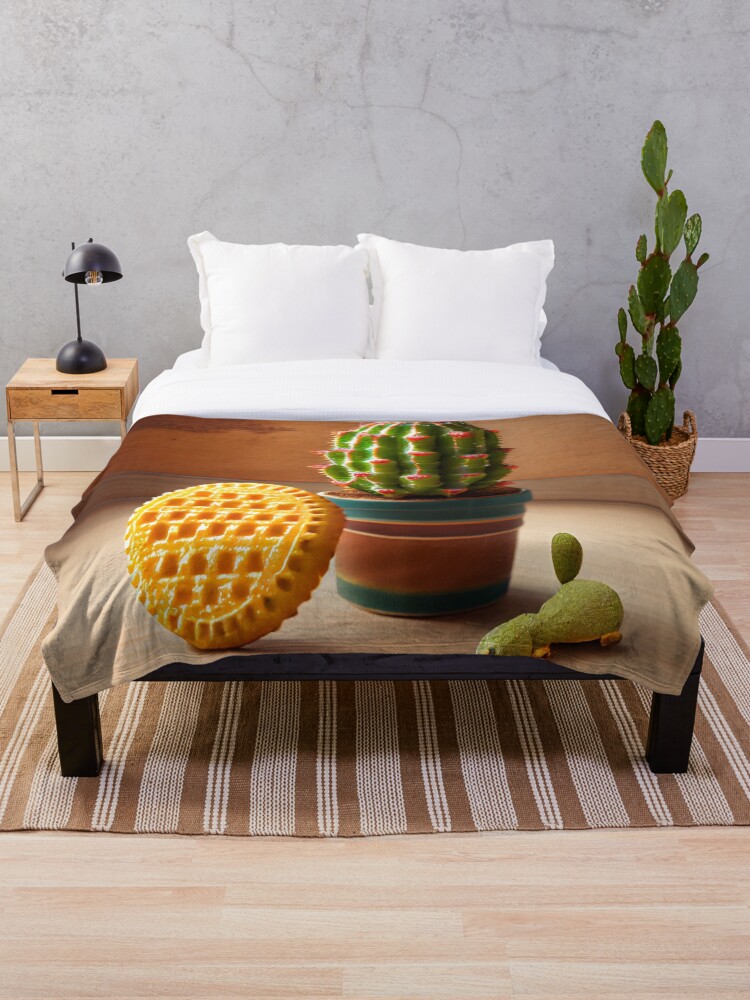 Imagen 1 de 6, Manta con la obra Cactus and Waffle with a Pebble Digital Painting, diseñada y vendida por CodeAndColors.