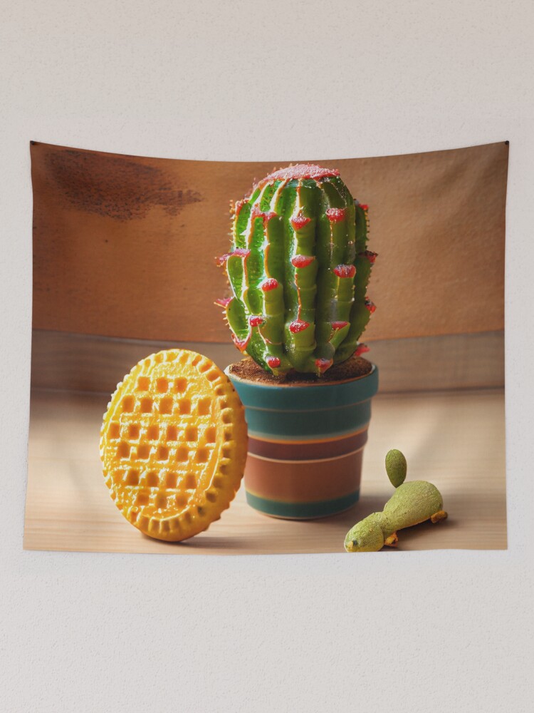 Thumbnail 2 von 3, Wandbehang, Cactus and Waffle with a Pebble Digital Painting designt und verkauft von CodeAndColors.