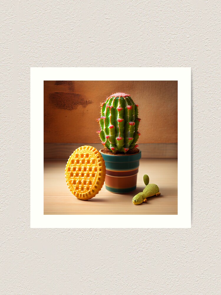 Thumbnail 1 von 3, Kunstdruck, Cactus and Waffle with a Pebble Digital Painting designt und verkauft von CodeAndColors.