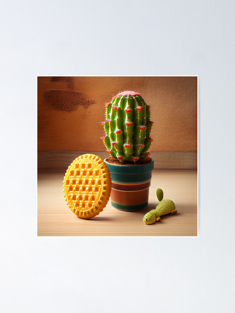Thumbnail 1 von 3, Poster, Cactus and Waffle with a Pebble Digital Painting designt und verkauft von CodeAndColors.