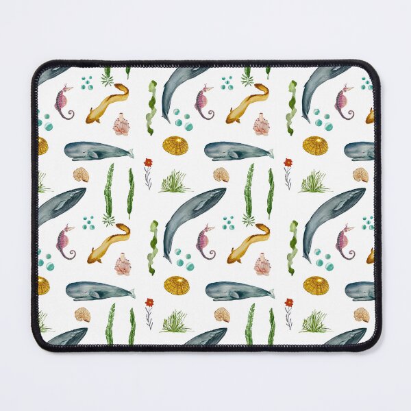 Item preview, Eel whale seaweed coral shell watercolor pattern designed and sold by Yana Mustafina | Boho Soulful Designs.