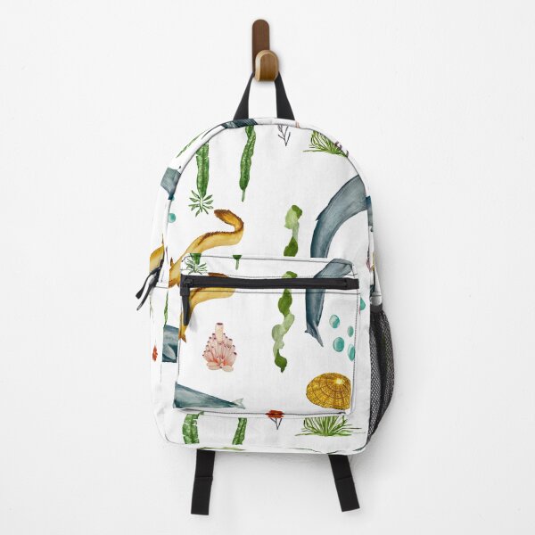 Item preview, Eel whale seaweed coral shell watercolor pattern designed and sold by Yana Mustafina | Boho Soulful Designs.